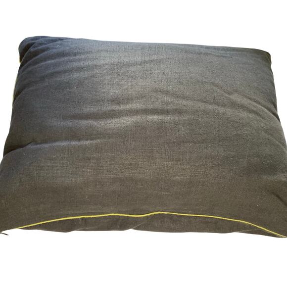 Vintage Black linen Pillow Green Embroidered Warriors,‎ Green Trim. Folk Art - Picture 4 of 5